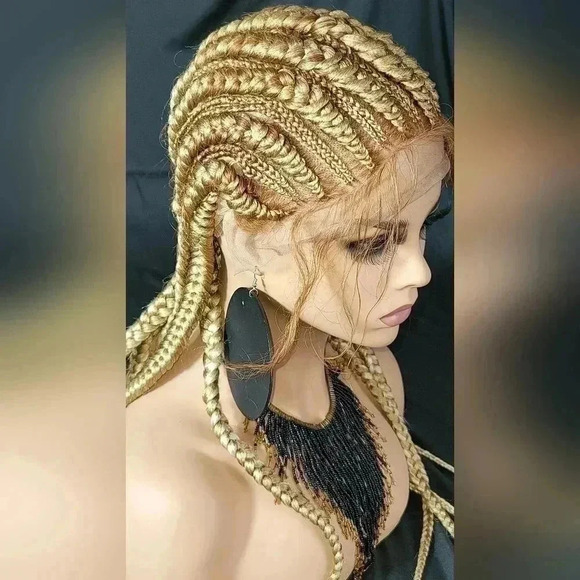 Braided wigs 100% handmade, long braids, blond wig stunning feeding cornrows,NWT - Picture 6 of 16